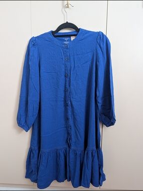 Nine West Royal Blue Button-Front Top Maternity And Nursing Friendly S